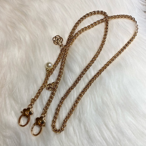 Bag Chain Strap Replacement Crossbody Handbag Purse DIY 39” Gold Camellia Flower - Picture 2 of 2